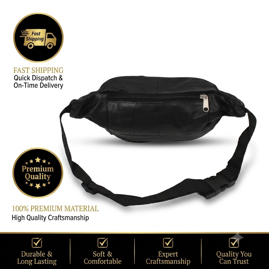 REAL LEATHER ZIPPED SECURE WAIST/ BUM BAG, TRAVEL/HOLIDAY MONEY DOCUMENT POUCH