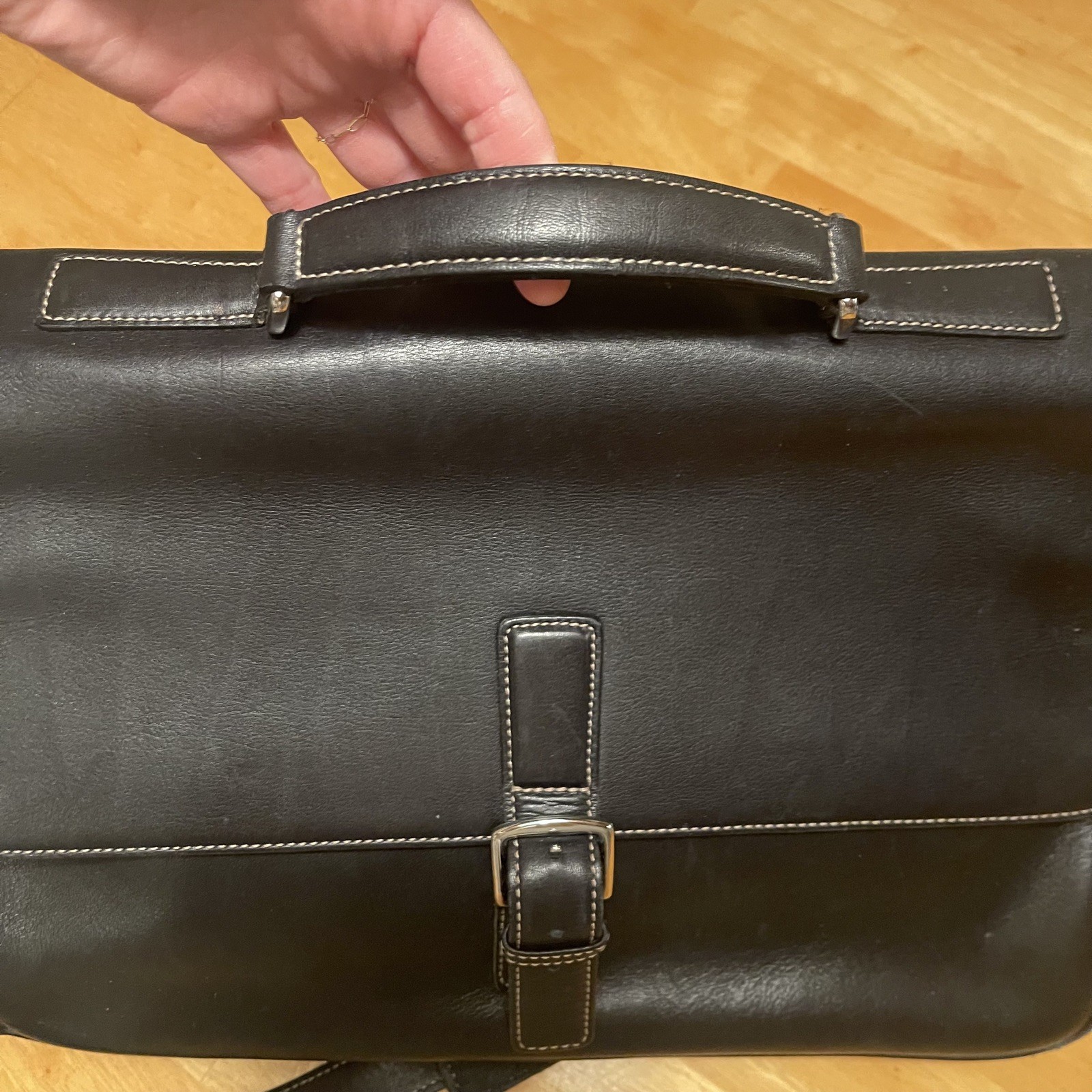 COACH Black Leather Briefcase Laptop Messenger Bag Single Handle w/ Strap VTG