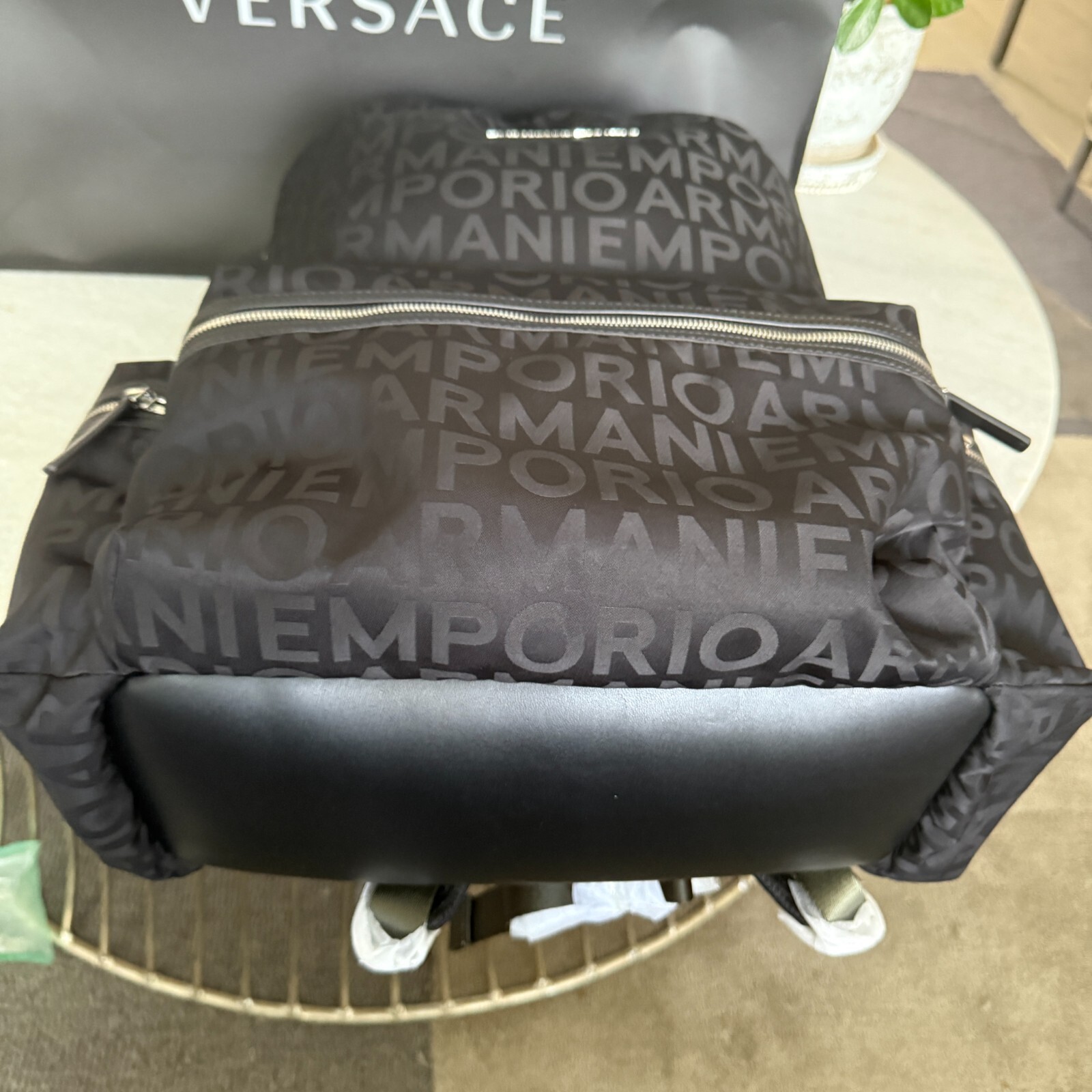 New Emporio Armani Black Nylon oversized Drawstring Logo Backpack