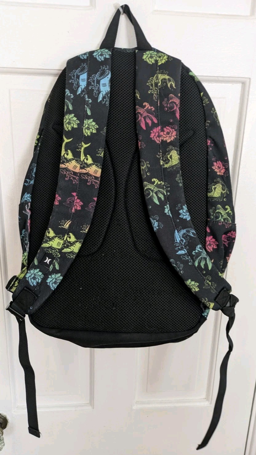 Hurley black ocean theme Shark Fish school backpack book bag READ