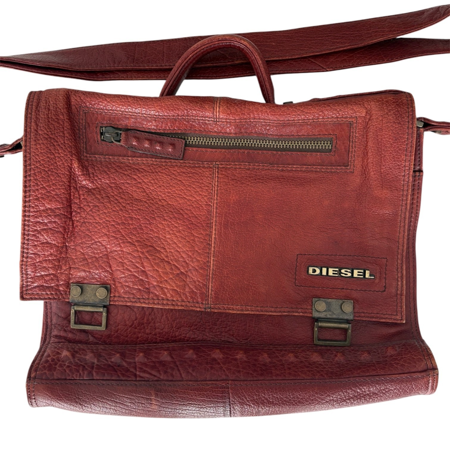 DIESEL Full Leather Messenger Bag Medieval Armour Archive Industrial Y2K 00s