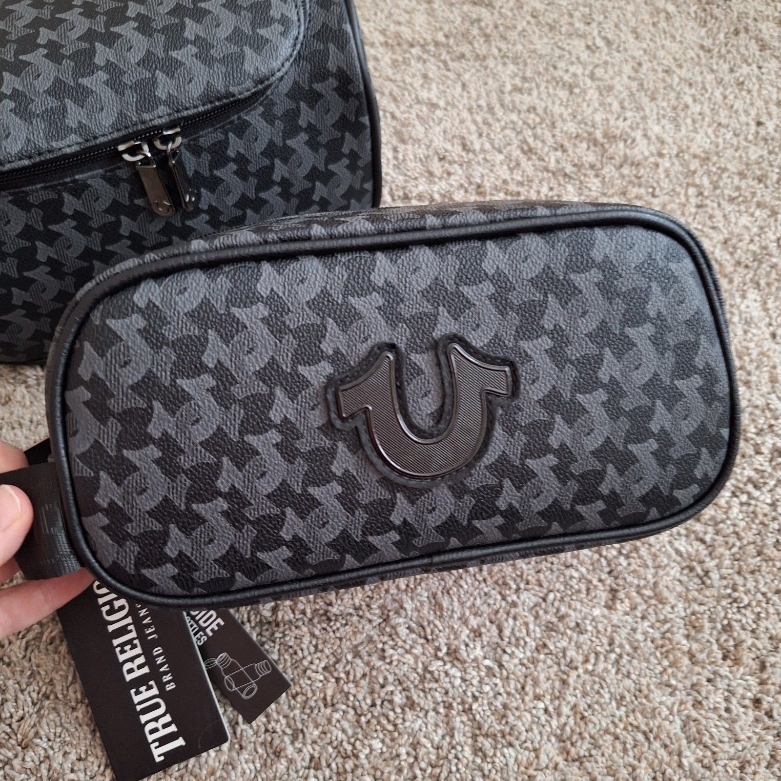 2 TRUE RELIGION Mens Toiletry Travel Bags CODA AUKKA Faux Leather Black NWT
