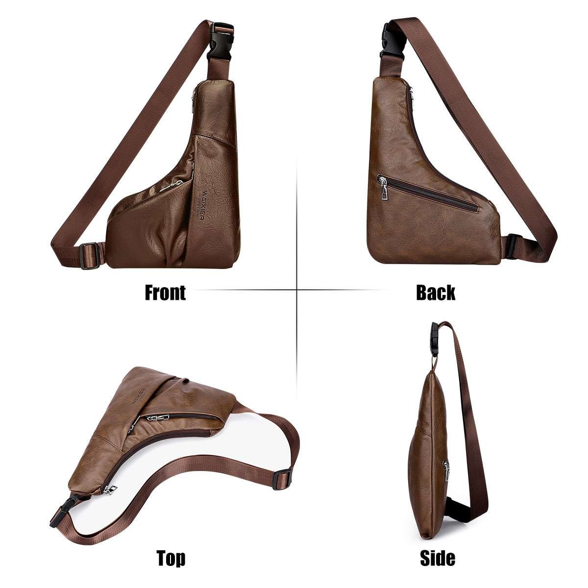 Fashion PU Leather Sling Chest Bag for Men, Waterproof Crossbody Shoulder Bag