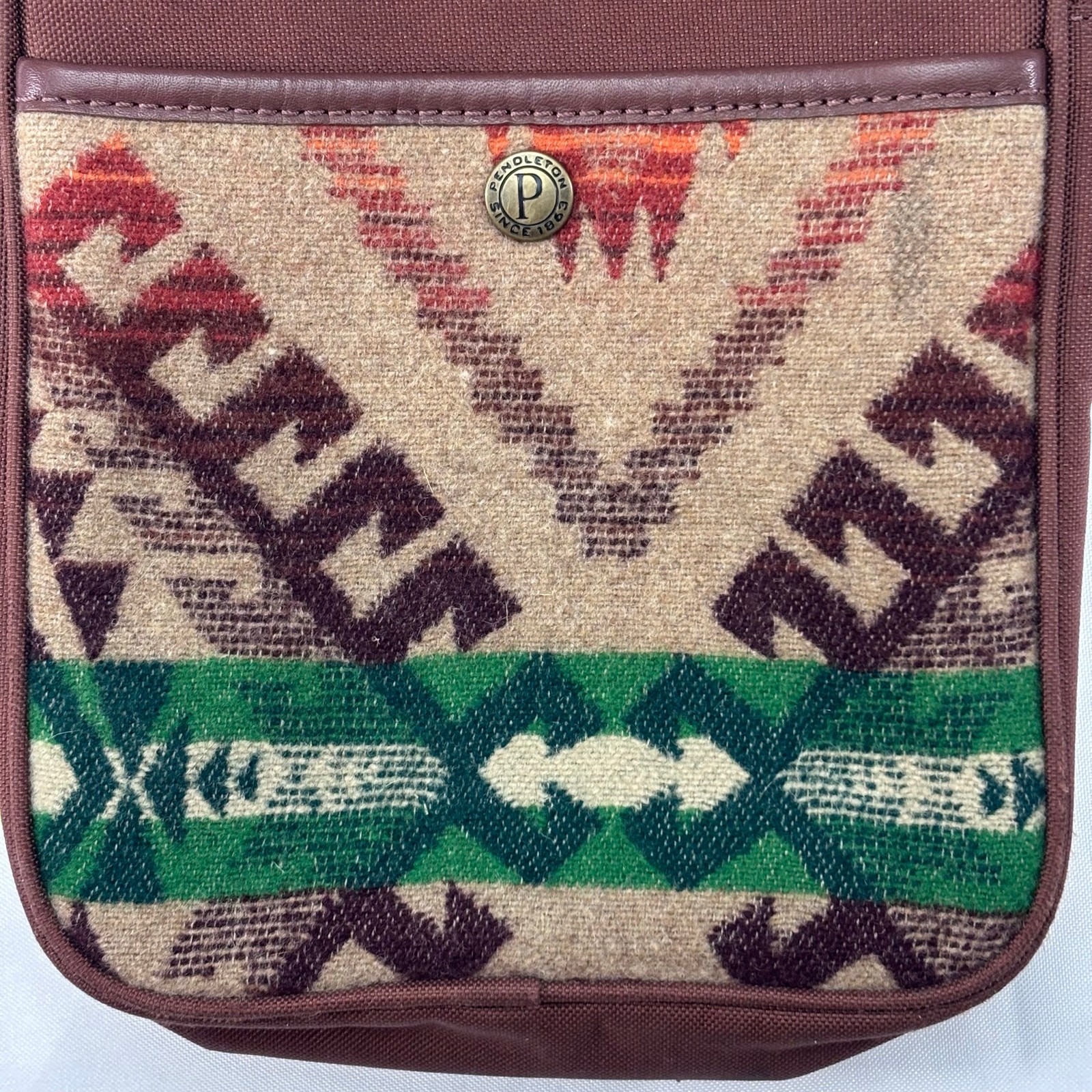 Pendleton Virgin Wool Crossbody Bag Cowhide Trim Aztec Red