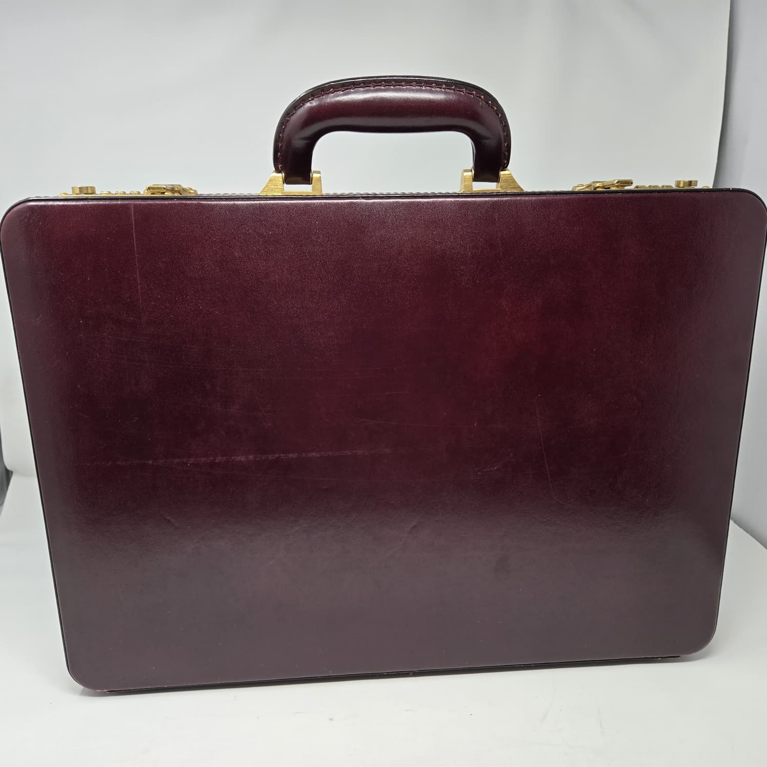 Vintage Mark Phillip Top Grain Leather Attache Burgundy Briefcase w/ Combo Locks