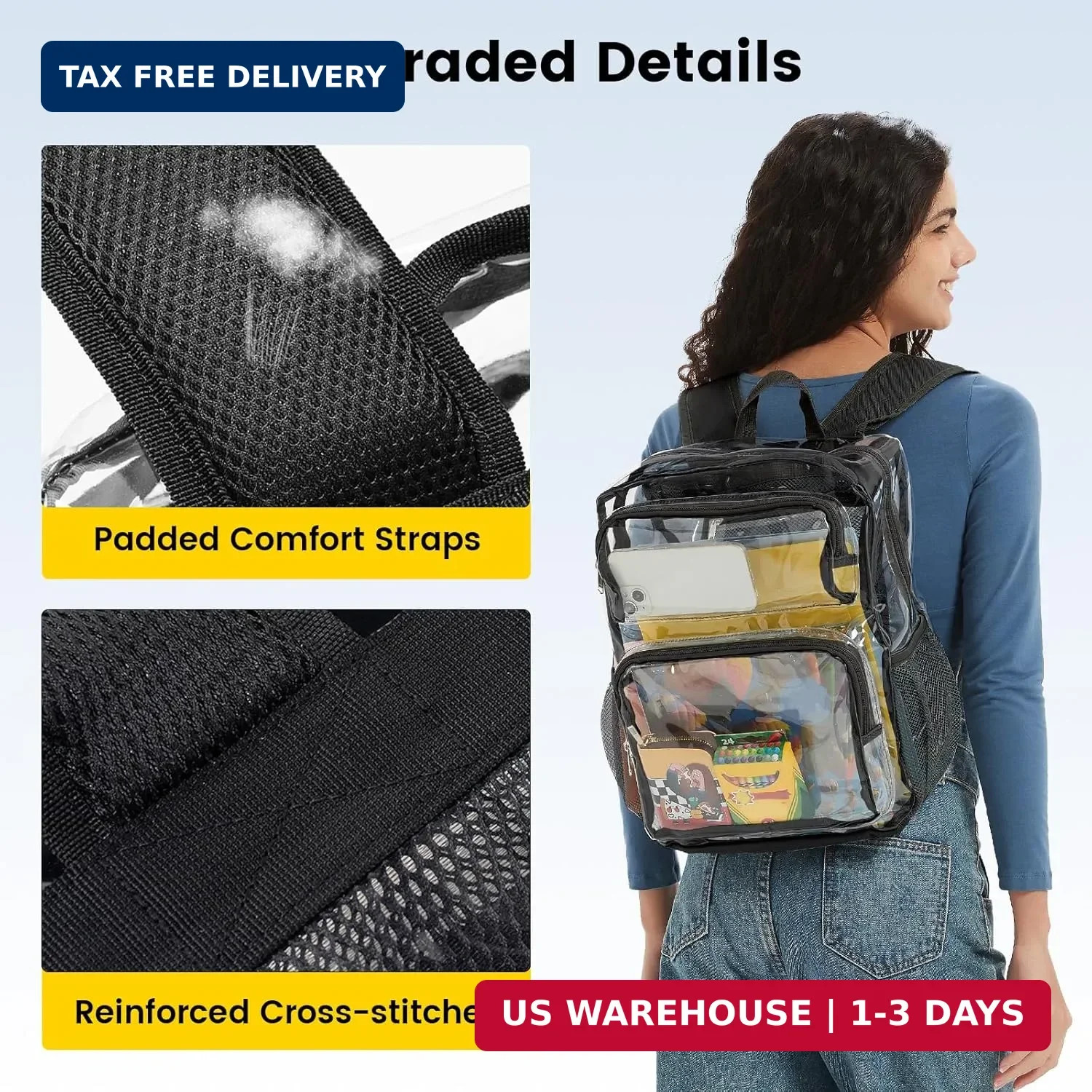Vorspack Clear Backpack Heavy Duty – Large Clear Bookbag Transparent Backpacks S