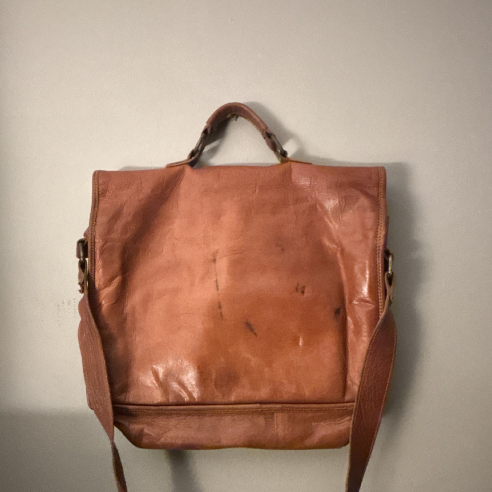 Vintage Leather Laptop Messenger Bag Adjustable Strap Lined Men Casual Business