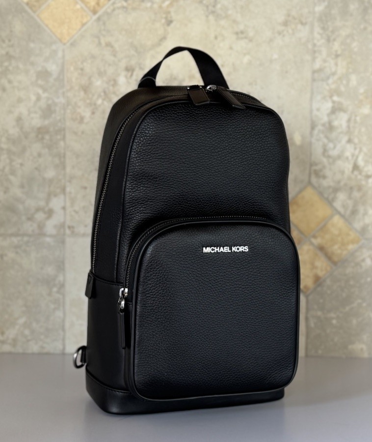 MICHAEL KORS COOPER COMMUTER SLING PACK LEATHER BACKPACK BLACK