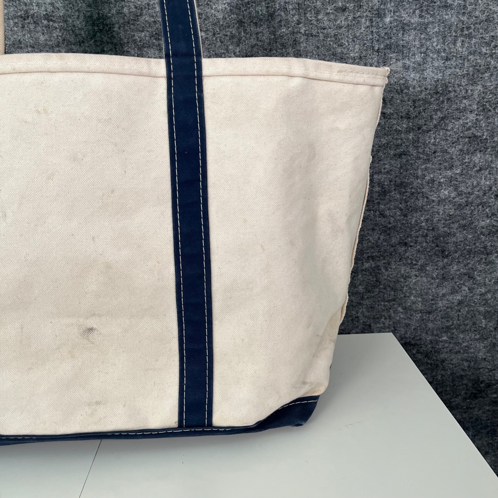 Vintage Boat & Tote Bag LL Bean USA Utility White Navy Outdoors Canvas Beach 80s