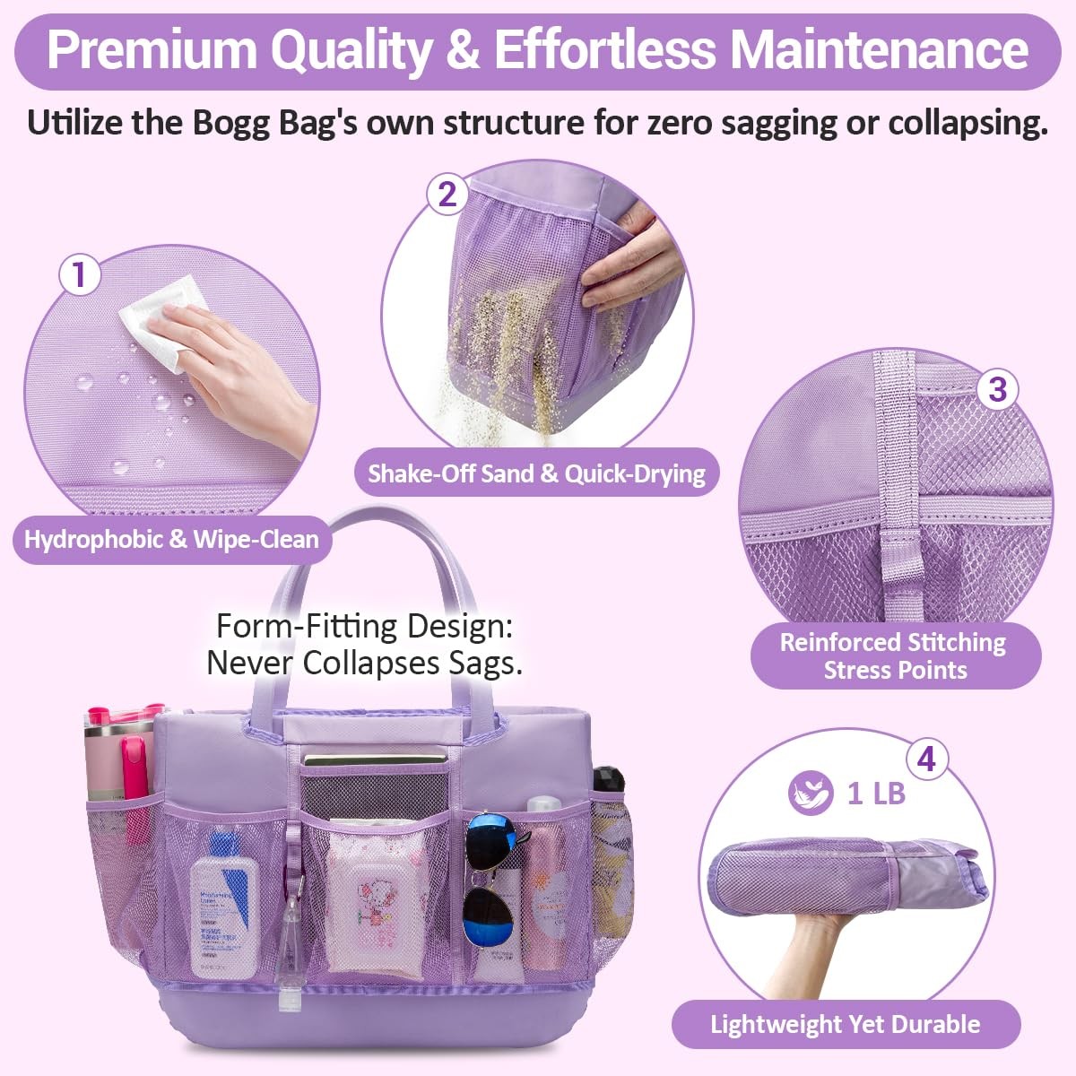 Beach Bag Organizer Insert for Extra Large Bogg Original – Large, Purple