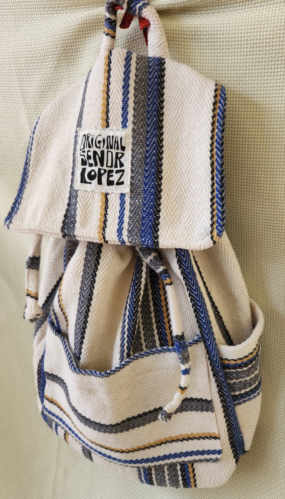 Original Senor Lopez Baja Backpack Striped Mexican Hippie Boho Beach Bag Recycle