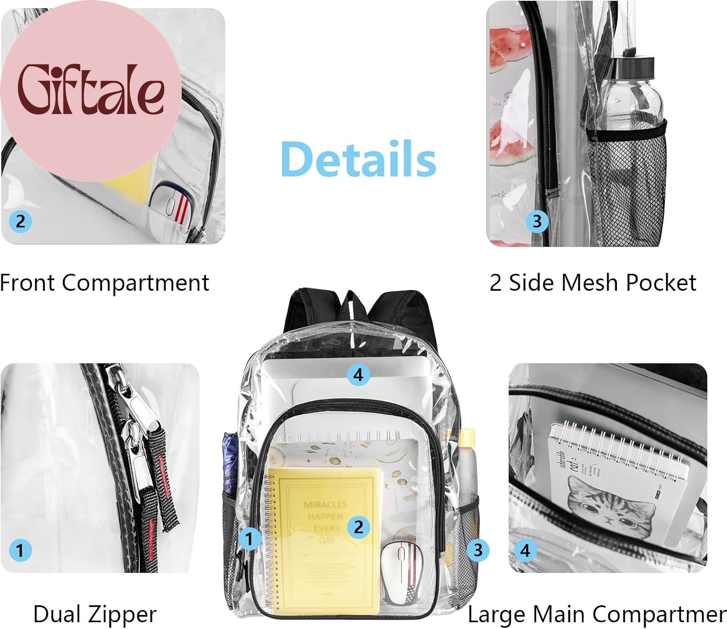 Clear Backpack Heavy Duty – 16X12X6 in Large Transparent Backpacks for School, C