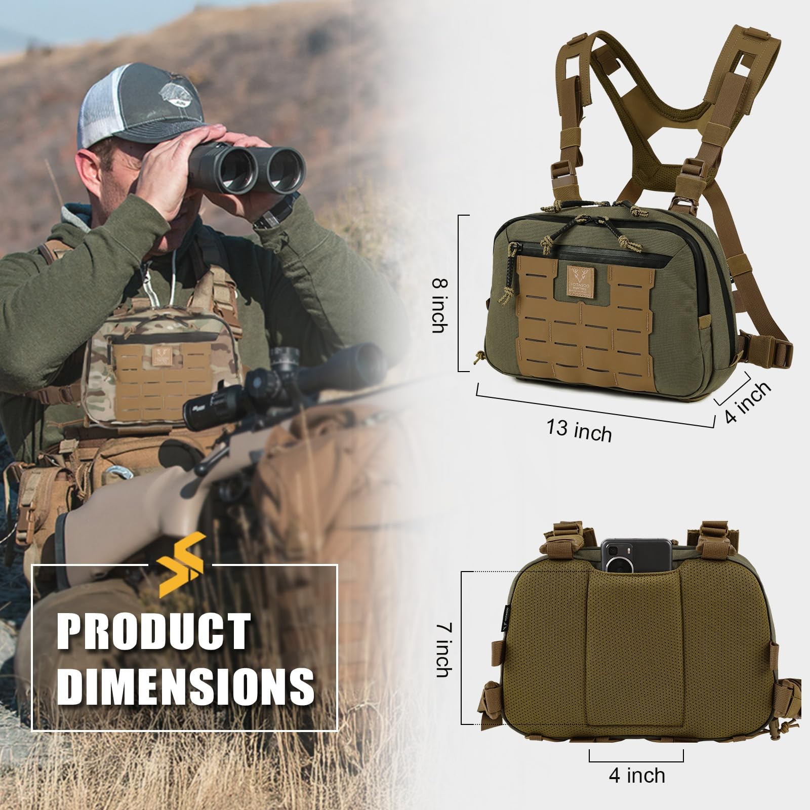 Tactical Chest Rig Bag, 3L Utility Hypalon Molle Chest Rig With Map Pocket 50…