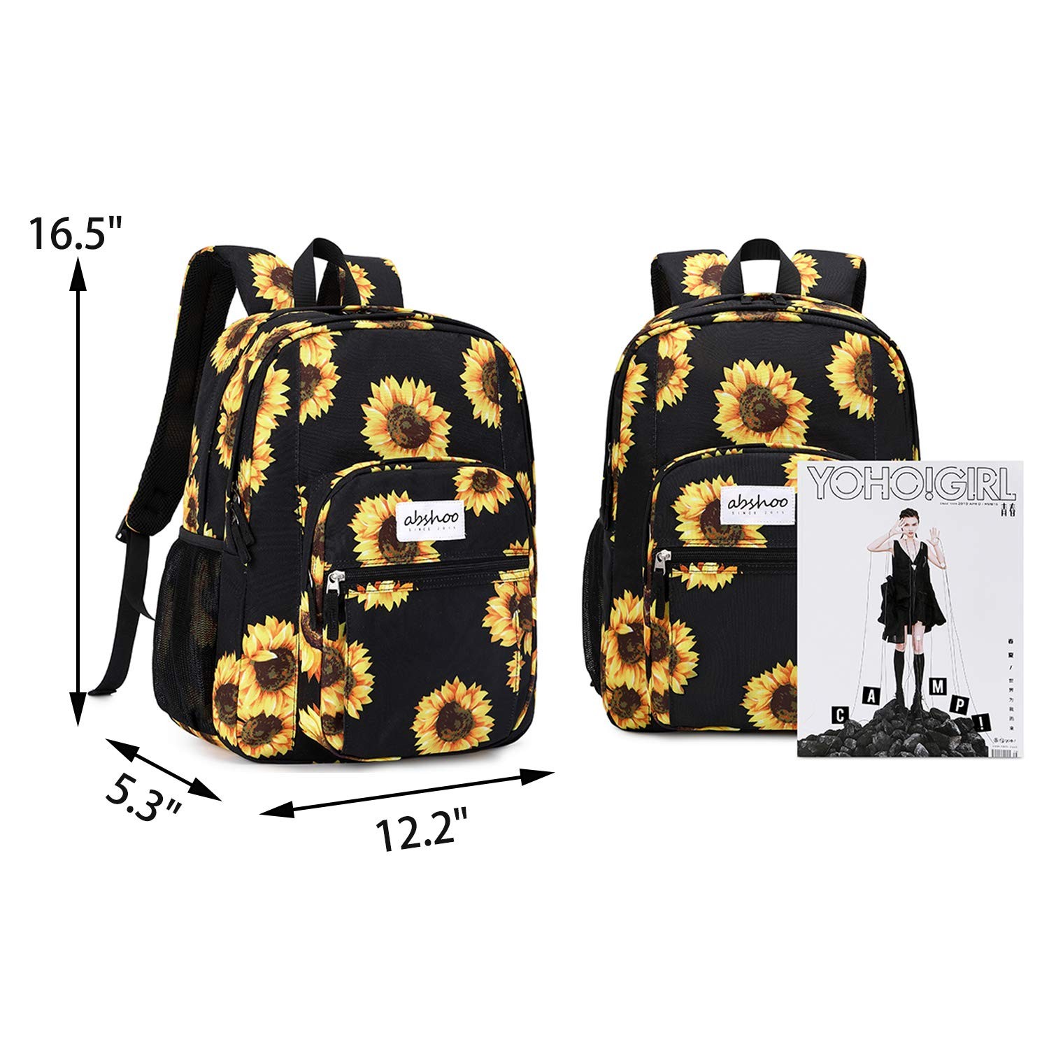 Sunflower School Backpack for Teen Girls – Water Resistant College Bookbag