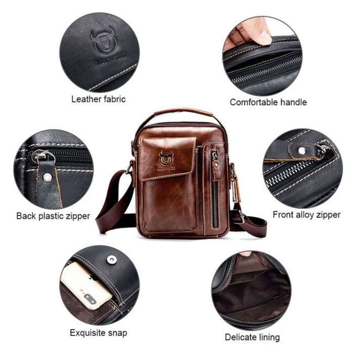 Men’s Genuine Leather Shoulder Bag with Adjustable Strap