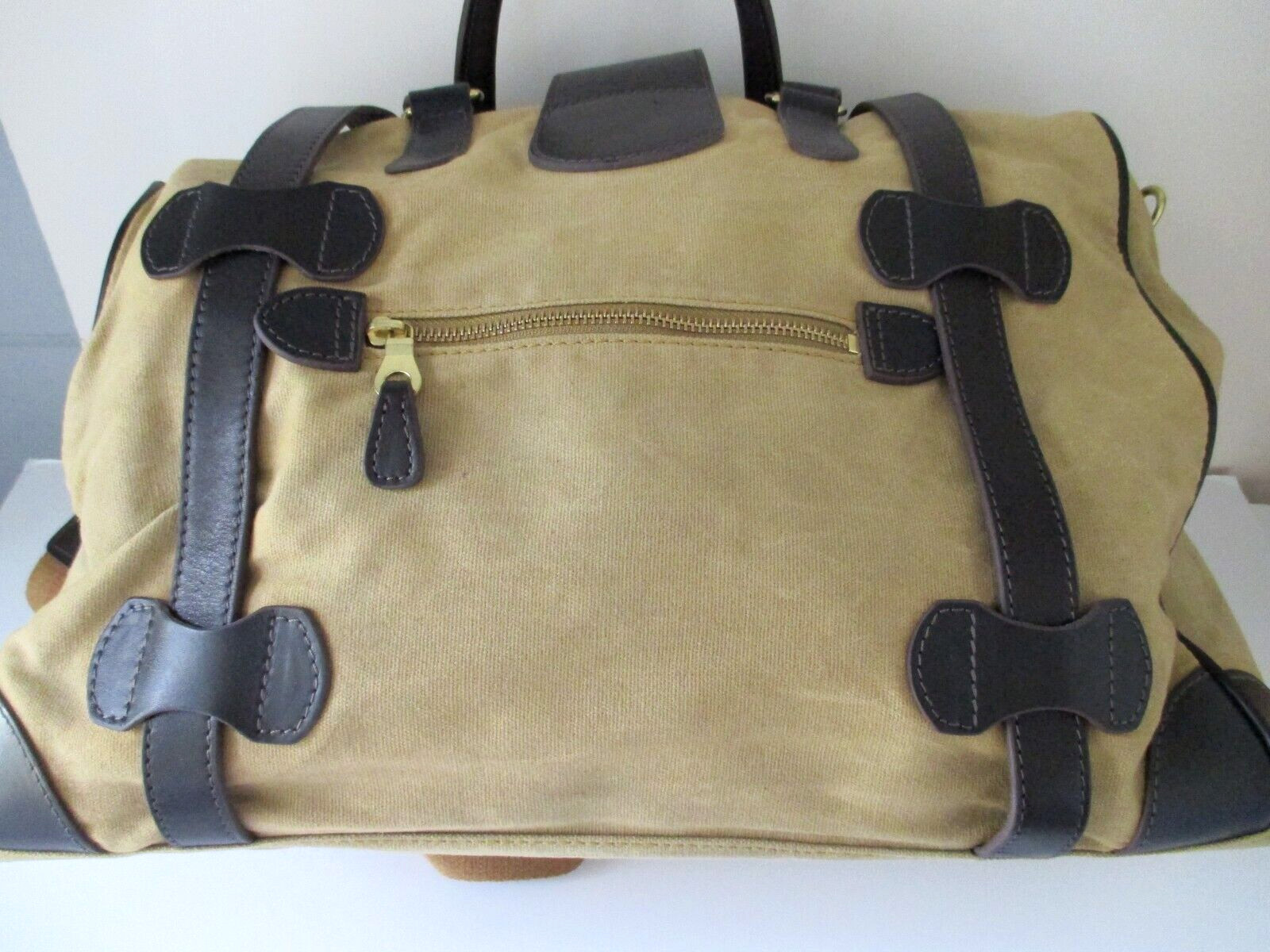 J. Peterman Canvas & Leather Travel Weekender Bag Tan Removable Strap