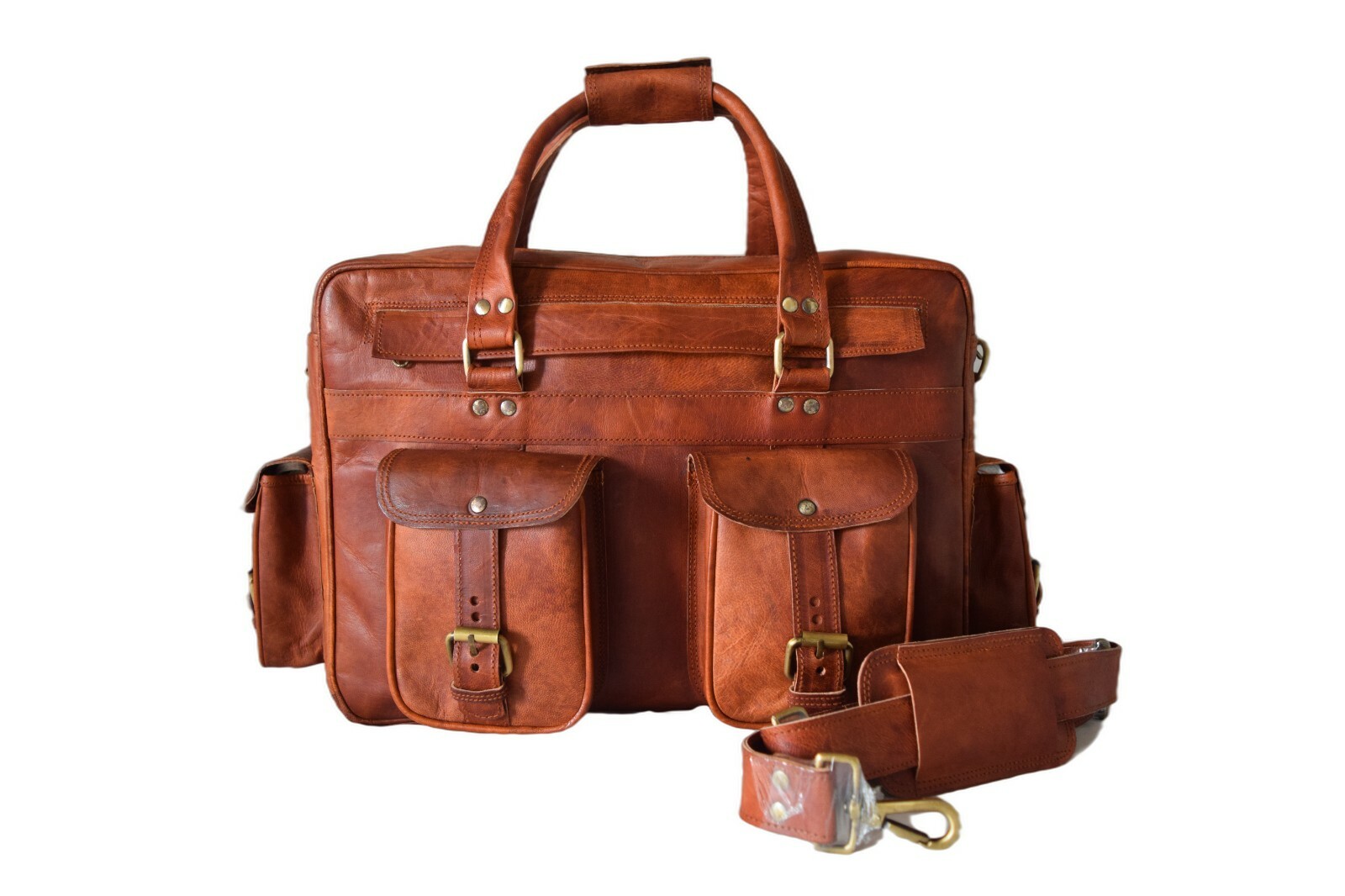 14 In Leather Briefcase Messenger Bag Office Laptop Satchel Pilot Shoulder Bags