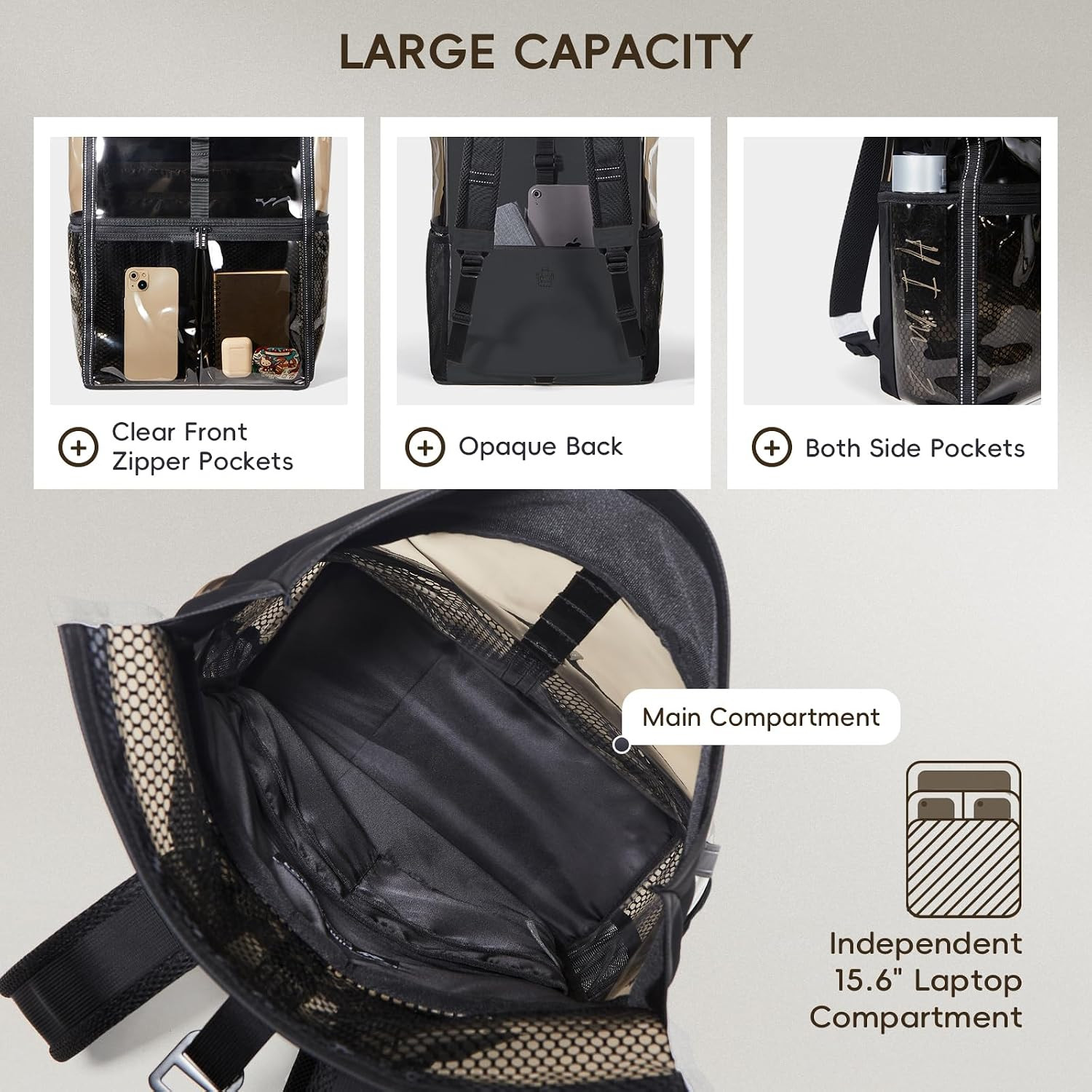 Clear Backpack Heavy Duty Adults 18L Rolltop Backpack Transparent TSA Approved f