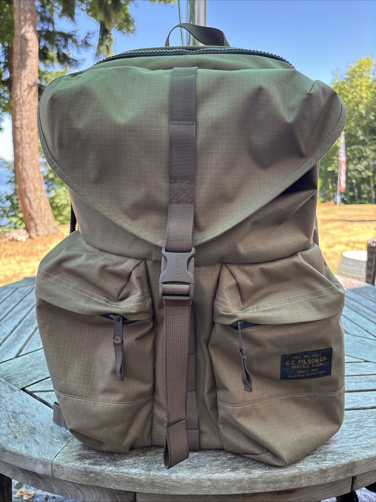 Excellent Filson Ripstop Nylon Backpack Field Tan Khaki Water Resistant