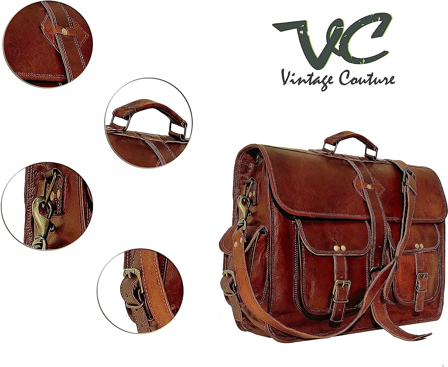 Leather Messenger Bag Laptop Briefcase Computer College Satchel Bag for Men and