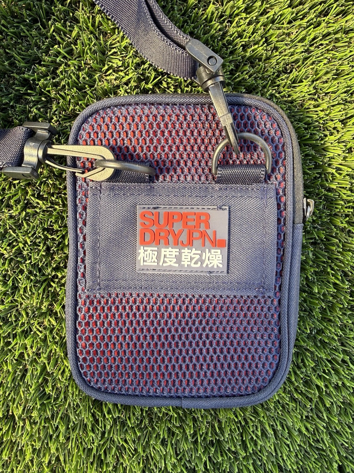 Superdry Navy Red Crossbody Bag Zip Closure Adjustable Strap Outer Pockets Men