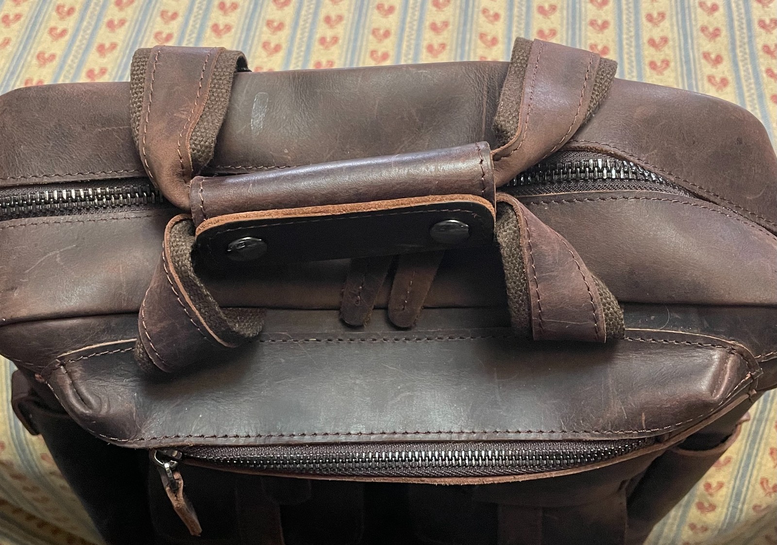 Multi Pocket Leather Laptop Utility Backpack Brown no brand