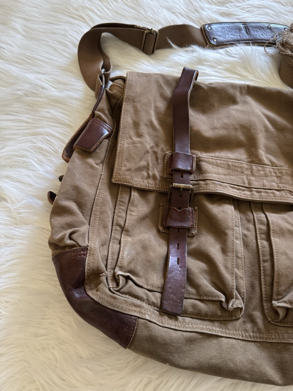 Belstaff 554 Colonial Messenger Bag Cotton Leather Panama