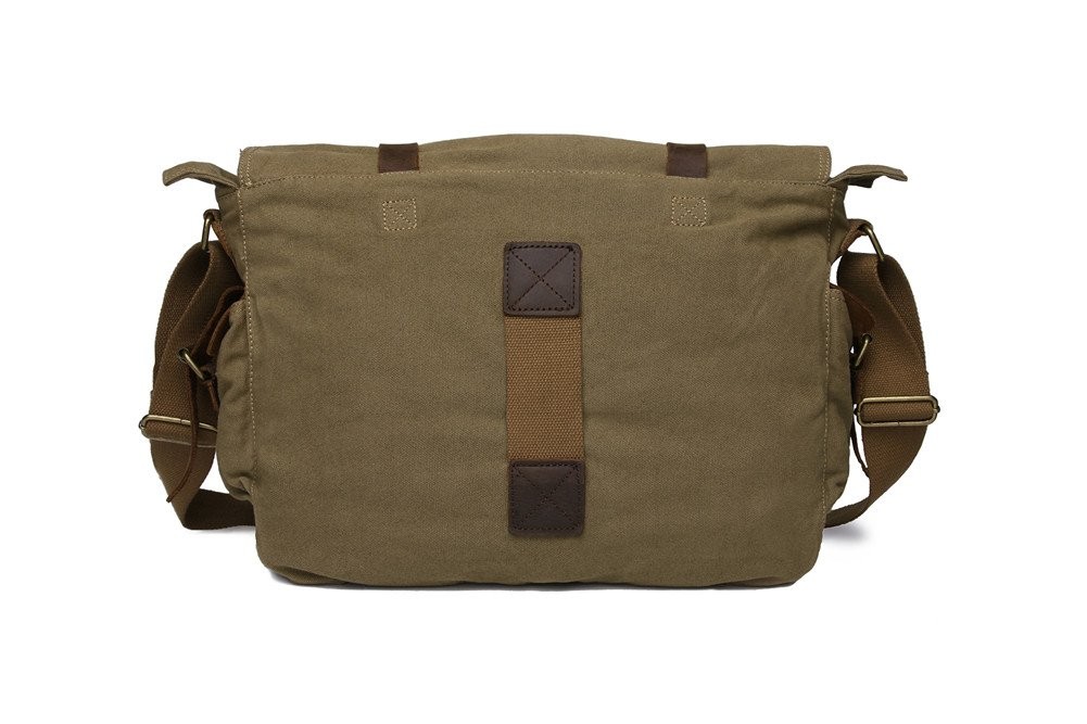 Canvas Leather Messenger Bag – Men’s Military Travel Laptop Camera Crossbody 13″
