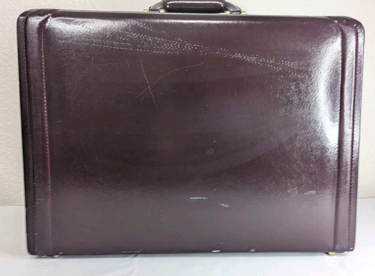 Vintage Leather Hardside Briefcase Burgundy Brown With Dual Combo Locks