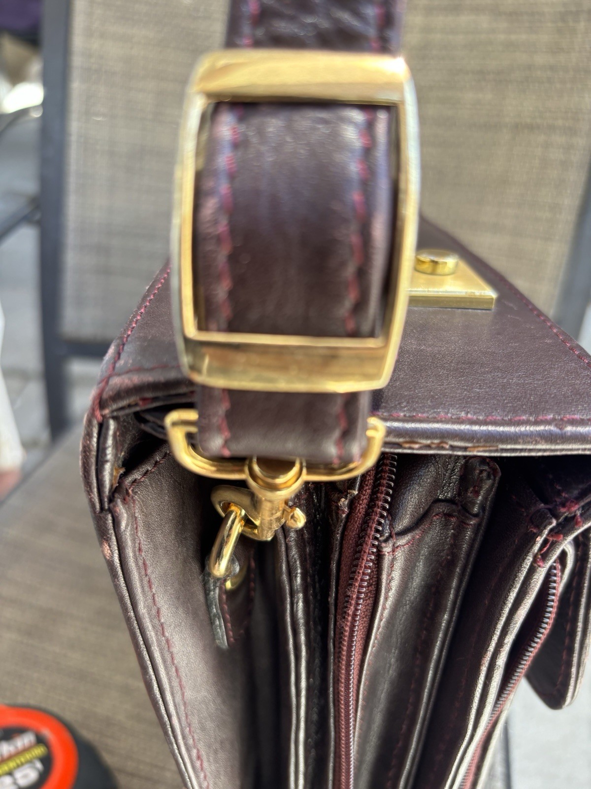 Brown Briefcase/Document Case with Brass Hardware, Inner Pockets & Dividers