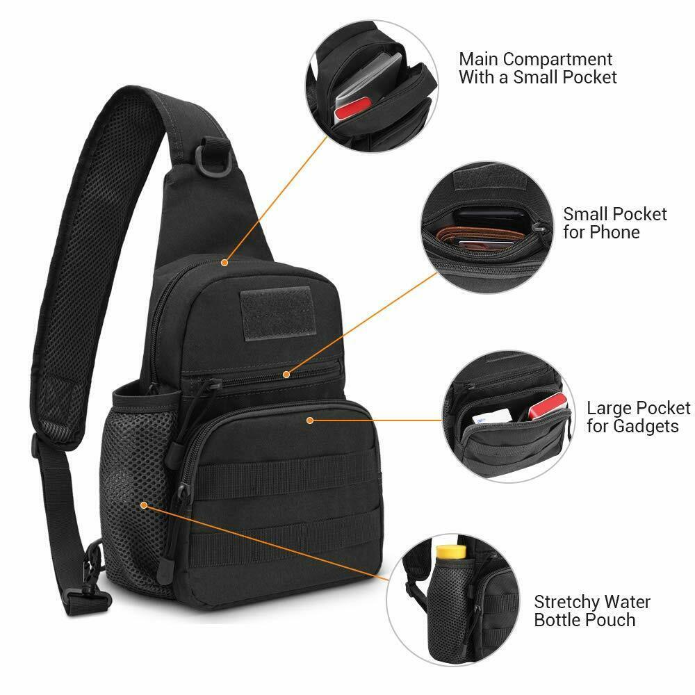 Men’s Bag Tactical Sling Backpack Waterproof Shoulder Bag Water Bottle Bag Pack