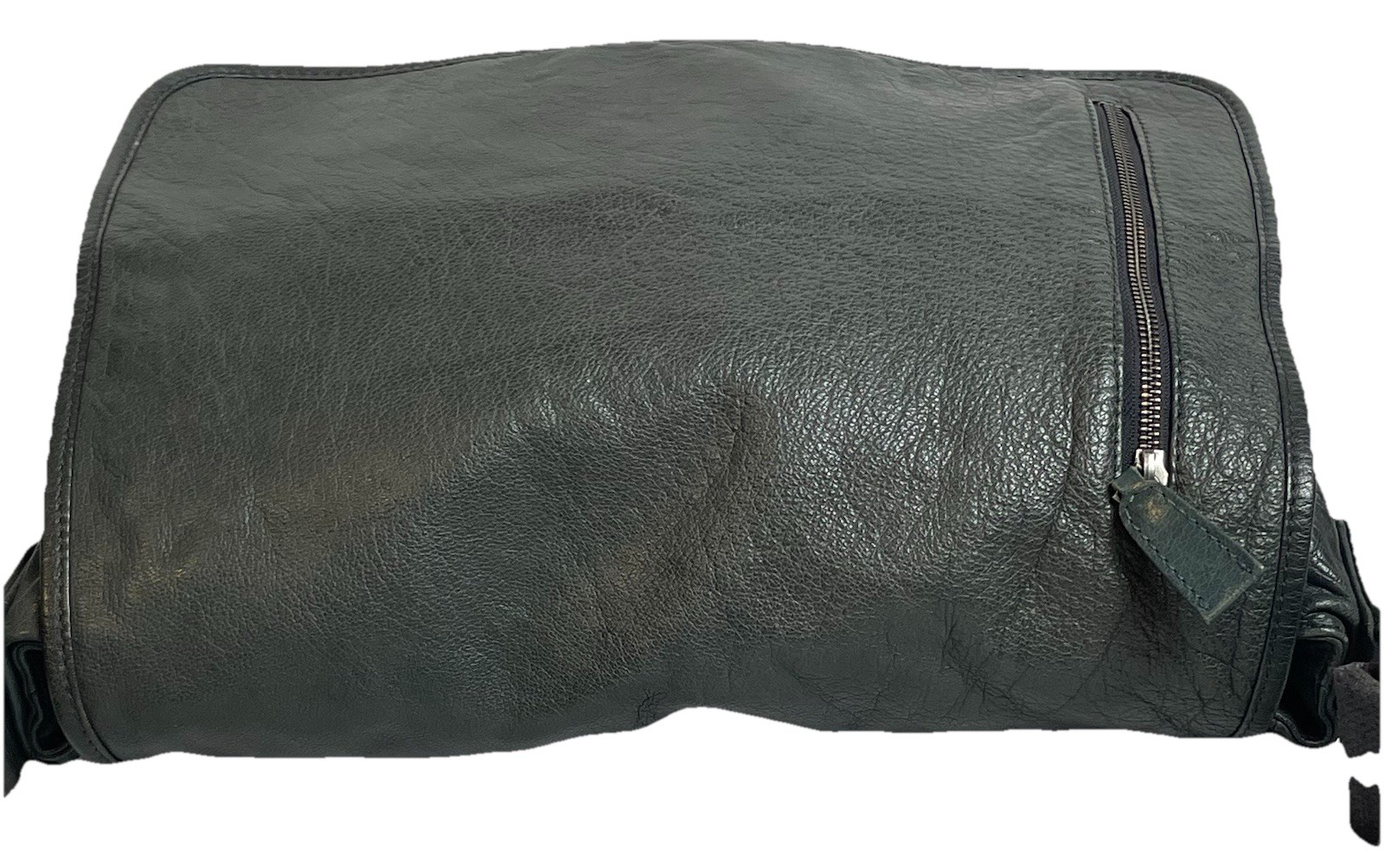 Genuine Leather Messenger Laptop Bag Greenish Gray Adjustable Strap Large