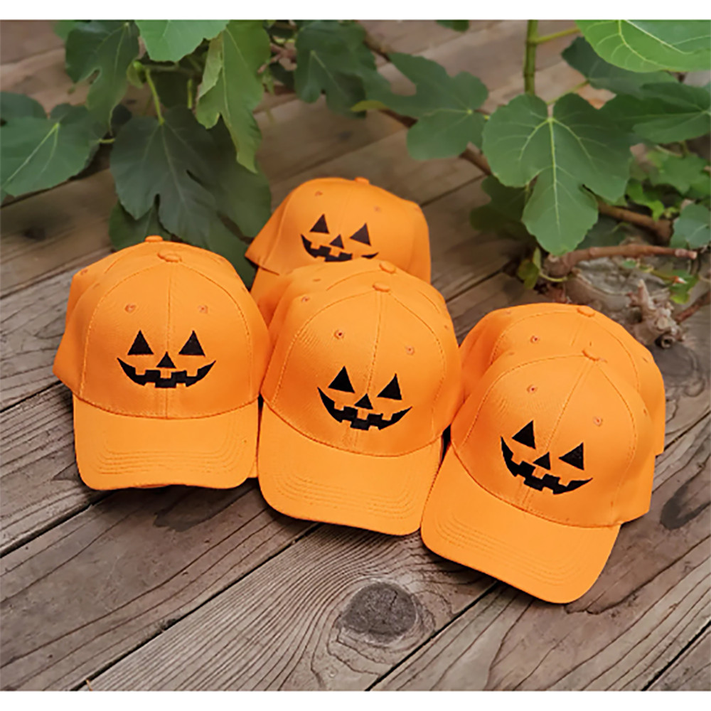 Kid size Halloween Pumpkin face embroidered baseball cap, Youth Halloween hat