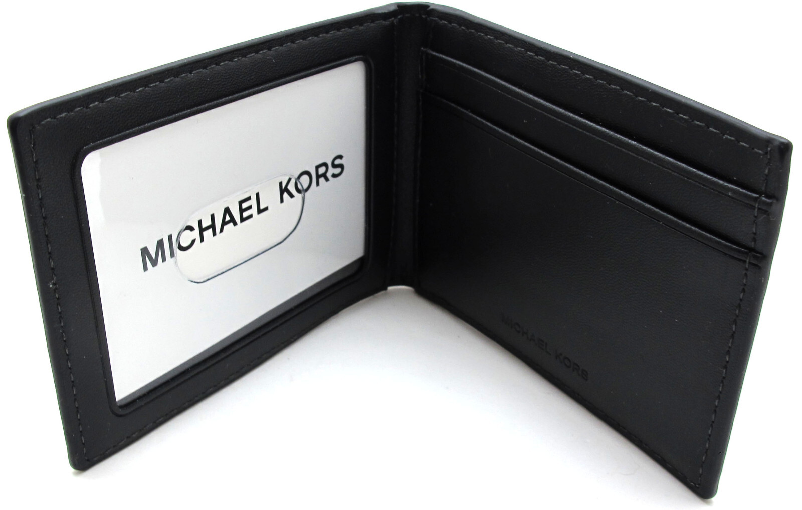 NEW MICHAEL KORS Mens Bi-Fold Pass Case Wallet Coated Canvas Monogram Print Grey