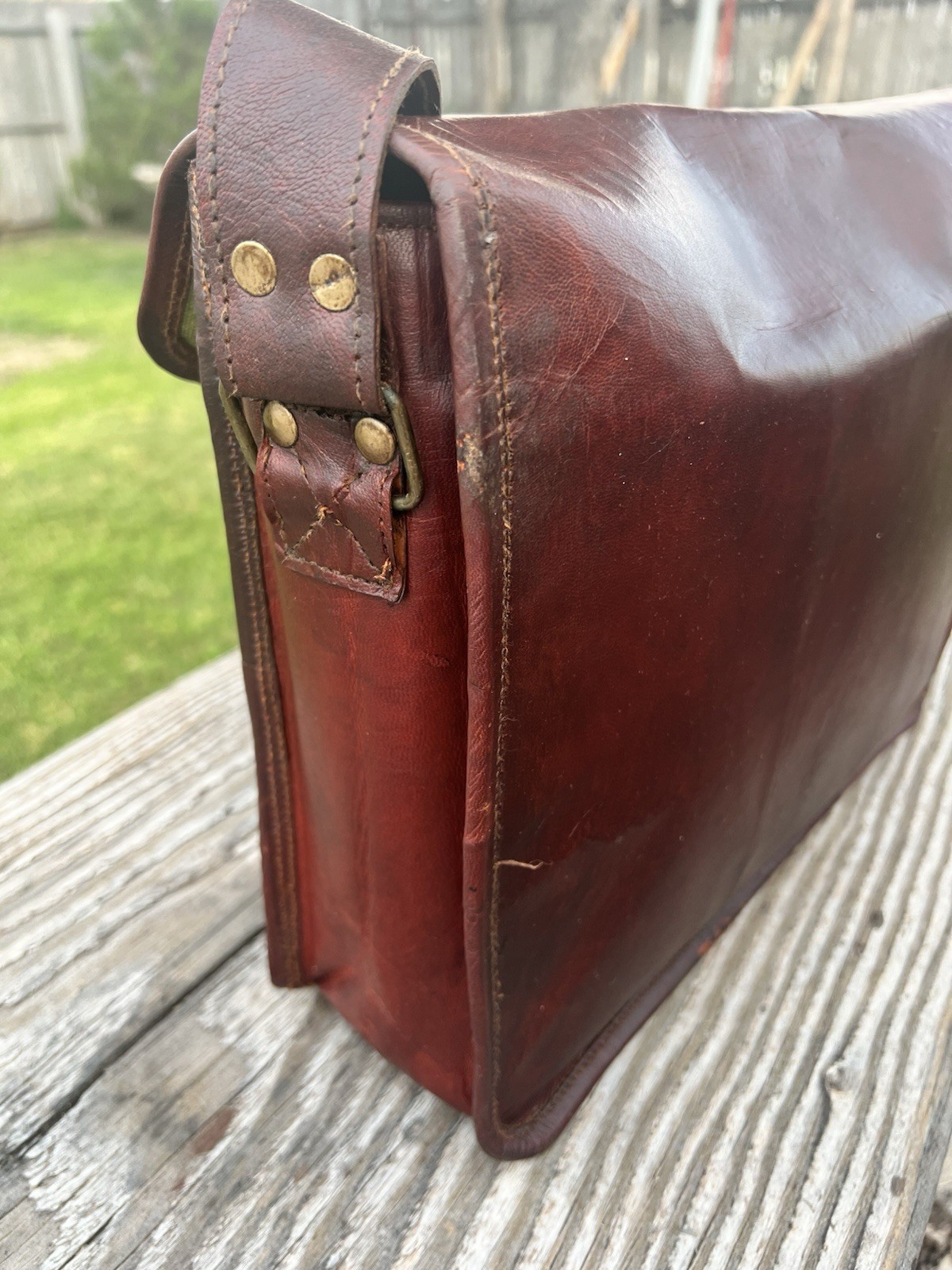 Vintage Leather Messenger Bag Briefcase Laptop Fabric Interior 13″x 10″x 4″