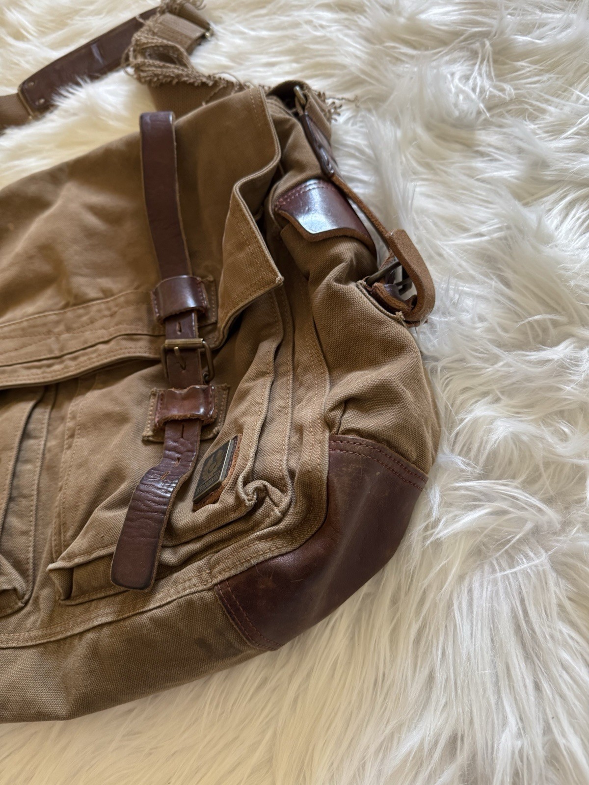 Belstaff 554 Colonial Messenger Bag Cotton Leather Panama
