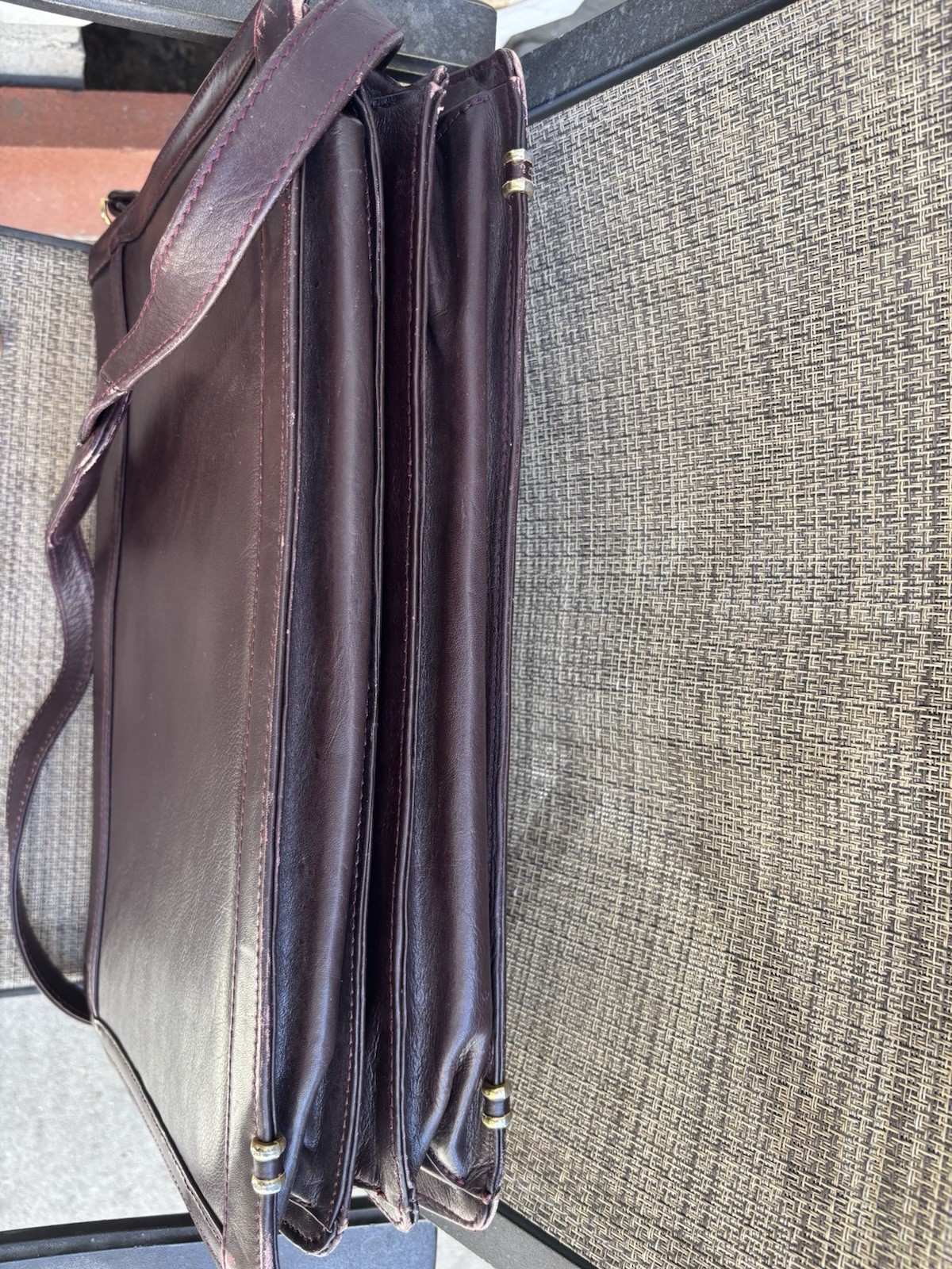 Brown Briefcase/Document Case with Brass Hardware, Inner Pockets & Dividers