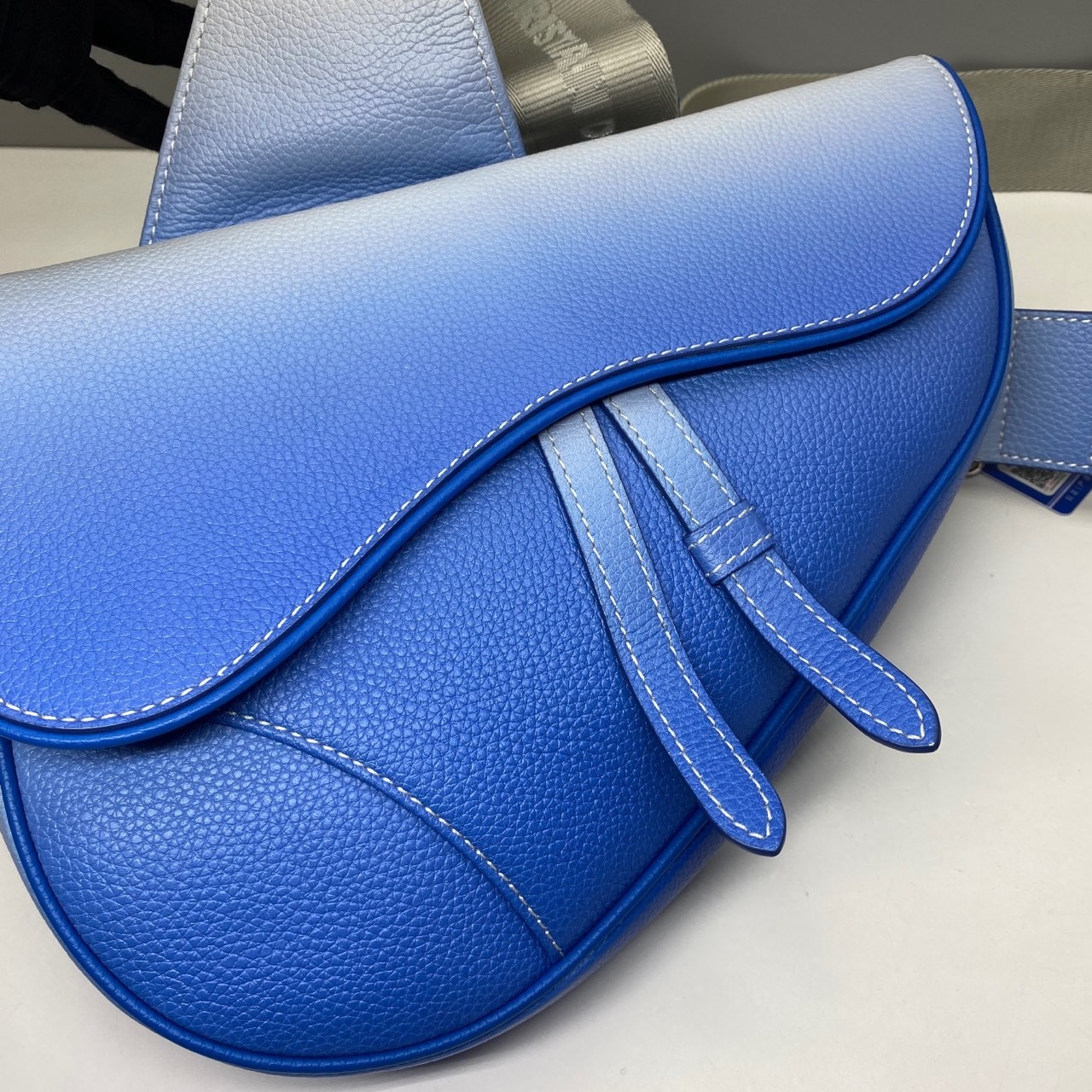 Dior Pre-Owned Authentic Saddle Bag Blue Leather 20×28.6x5cm