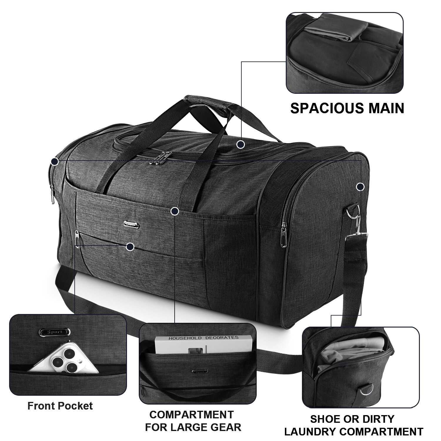 92L Military Canvas Gym Duffle Bag-Heavy-Duty Travel Luggage with Shoulder Strap