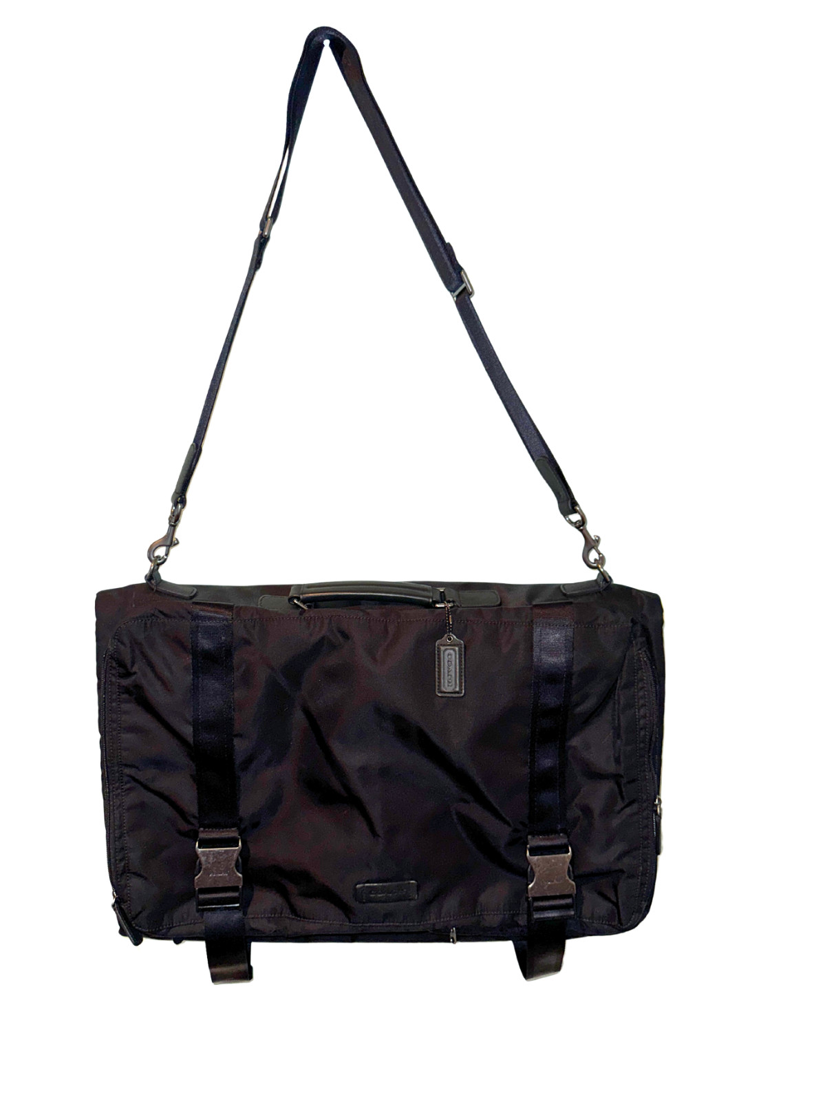 Coach Varick F93316 Nylon Messenger Garment Bag Black Leather Trim Travel Rare