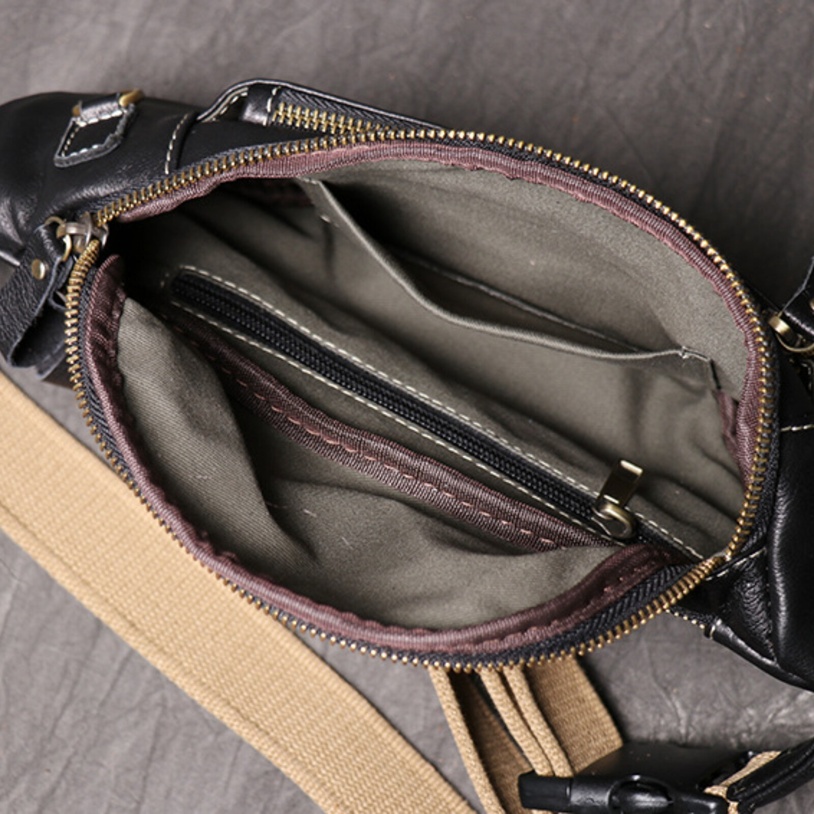 Mens Leather Crossbody Sling Bag Adjustable Strap Fanny Pack with Zippers