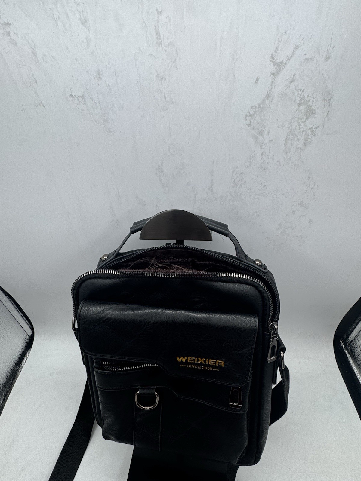 WEIXIER Shoulder Bag Men Black Leather Crossbody Messenger Travel