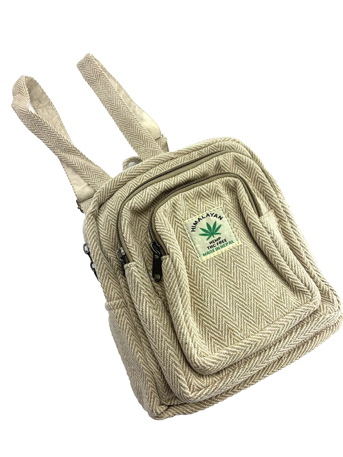 Himalayan Hemp THC Free Plain & Simple Beige Mini Handmade Backpack NWT