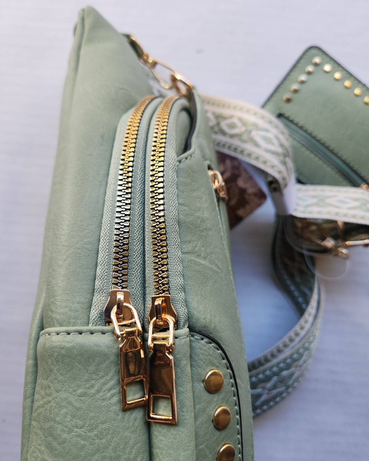 Sam & Hadley Western Light Olive Green Crossbody Sling Bag with Studded Accent