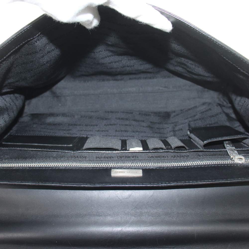 Giorgio Armani Leather Briefcase Black 12×15.5in Men’s Business Bag B