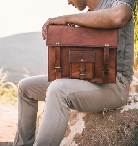 Leather Messenger Bag for Men – 14″ Full Grain Leather Laptop 14 Inches (Brown)