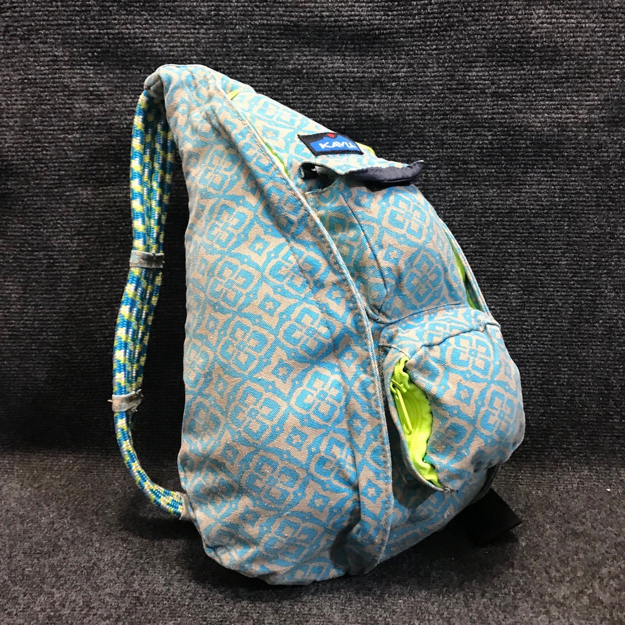 KAVU Rope Sling Bag Blue Tan Geometric Cross Body Outdoor Travel Backpack