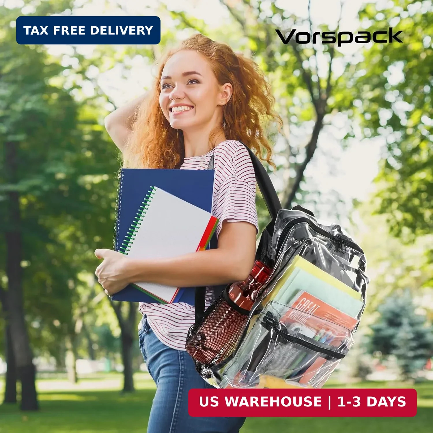 Vorspack Clear Backpack Heavy Duty PVC Transparent Backpack with Reinforced Stra