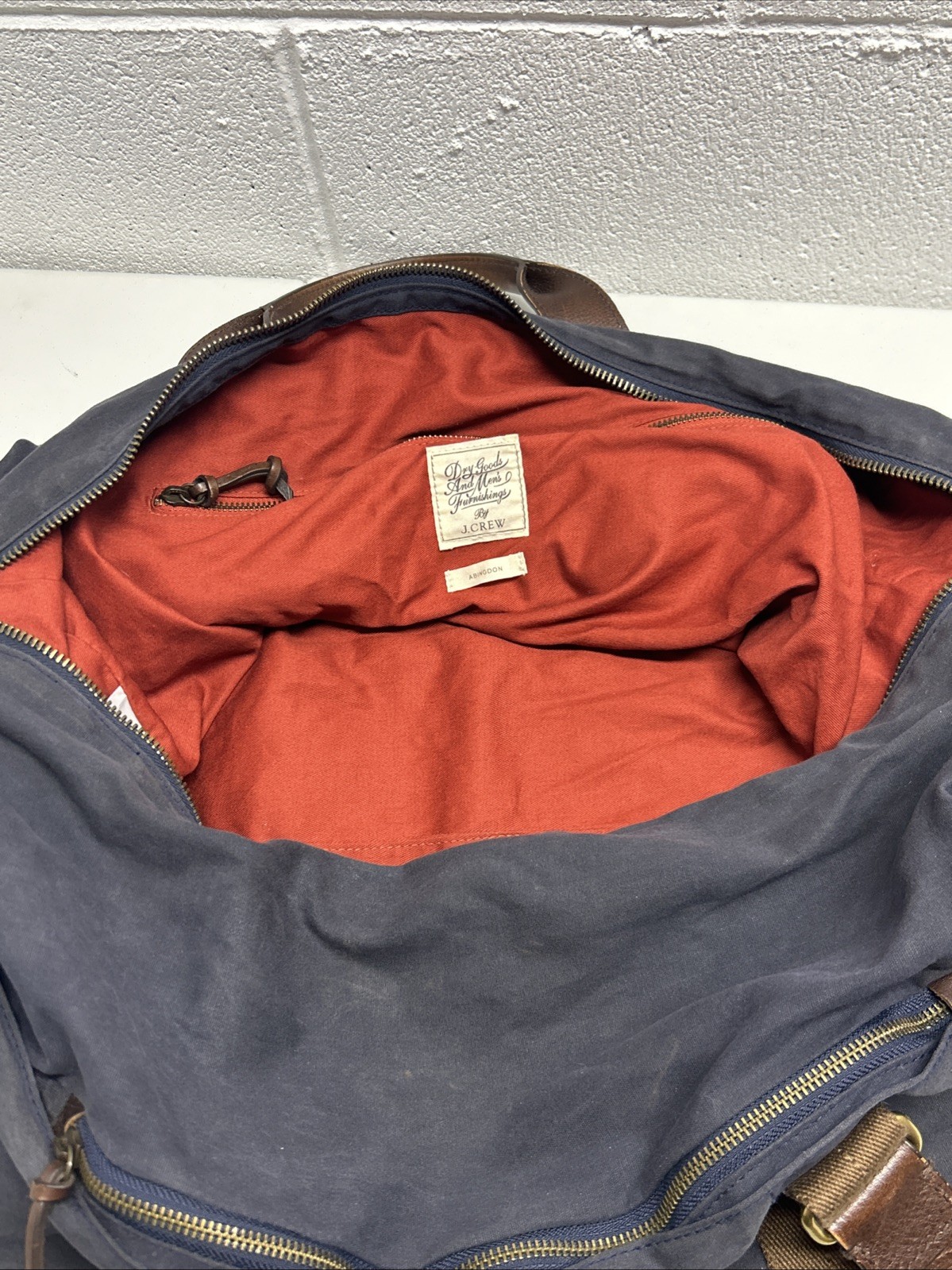 J. Crew Dry Goods Waxed Abingdon Weekender Duffle Bag Blue & Leather SB