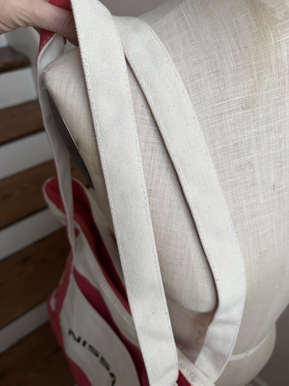 Nissan Summer Zip Tote Retro Beach Bag Red & White Striped Canvas 2013